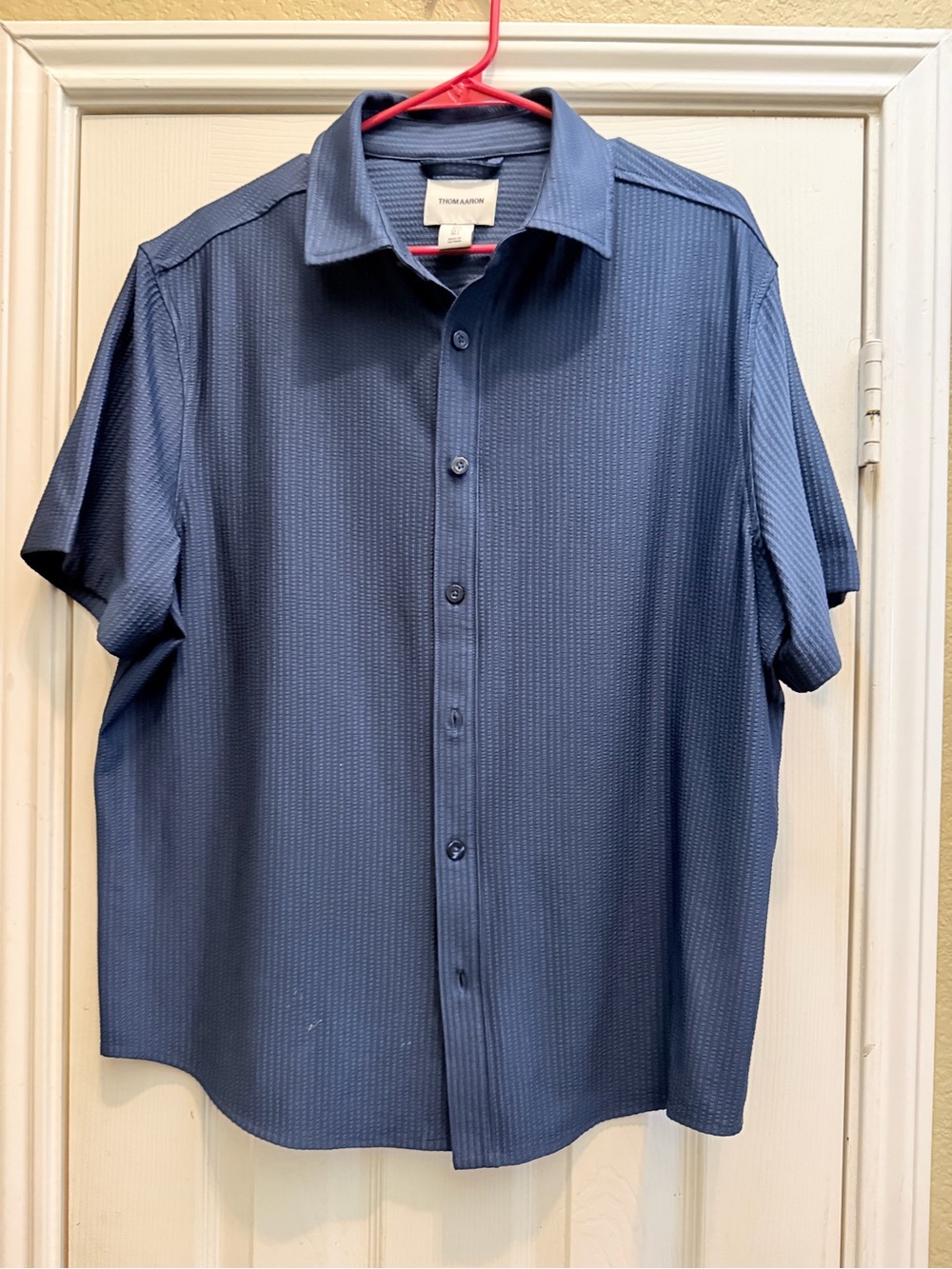 Thom Aaron Navy Short-Sleeve Textured Button-Down Shirt - Casual